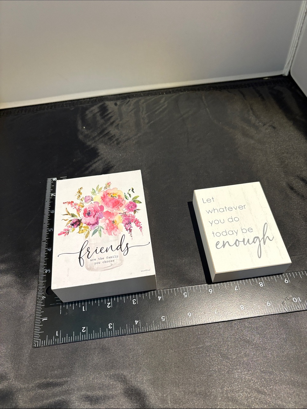 Set of 2-Hobby Lobby White Floral "Friends" Block Sign with Pink Accents